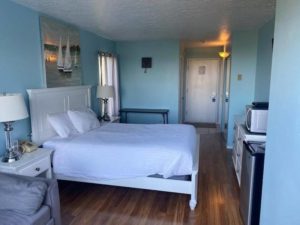 A guestroom at a hotel in Newport, Oregon, to relax in after grabbing drinks at local restaurants.