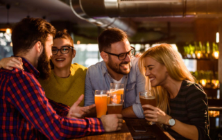 A group out for drinks at one of the restaurants in Newport, Oregon.