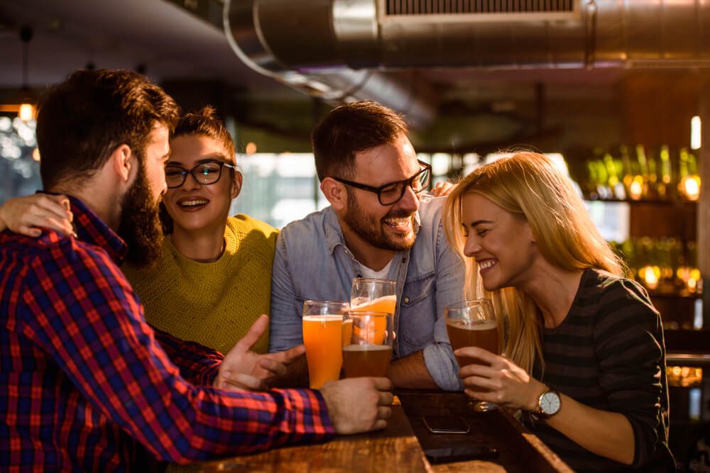 A group out for drinks at one of the restaurants in Newport, Oregon.