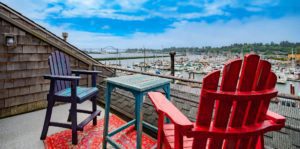 The balcony of a Newport, Oregon, resort room to enjoy a treat a from a local bakery on.