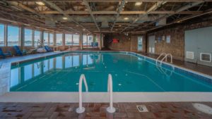 The pool of a Newport, Oregon, resort to swim in after enjoying local activities. 